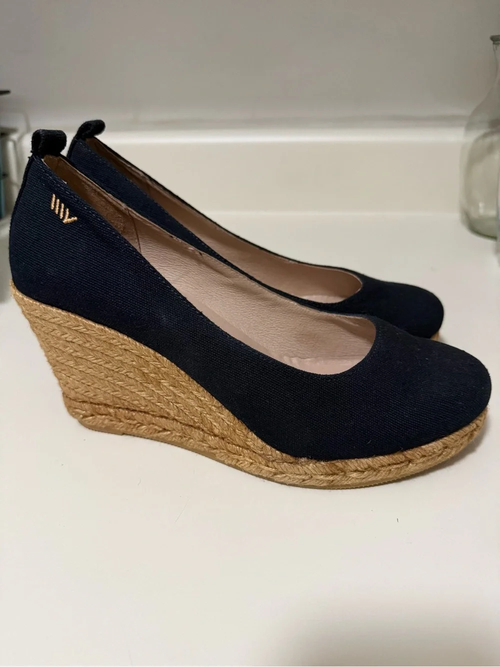 Viscata Black Espadrille Wedge Pumps for Women